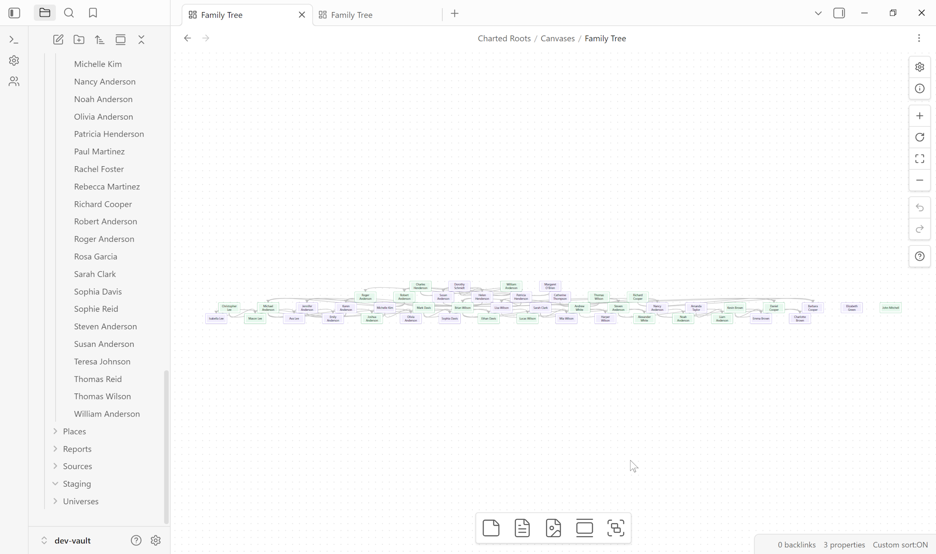 Canvas tree in Compact layout — same Anderson family with 50% tighter spacing.