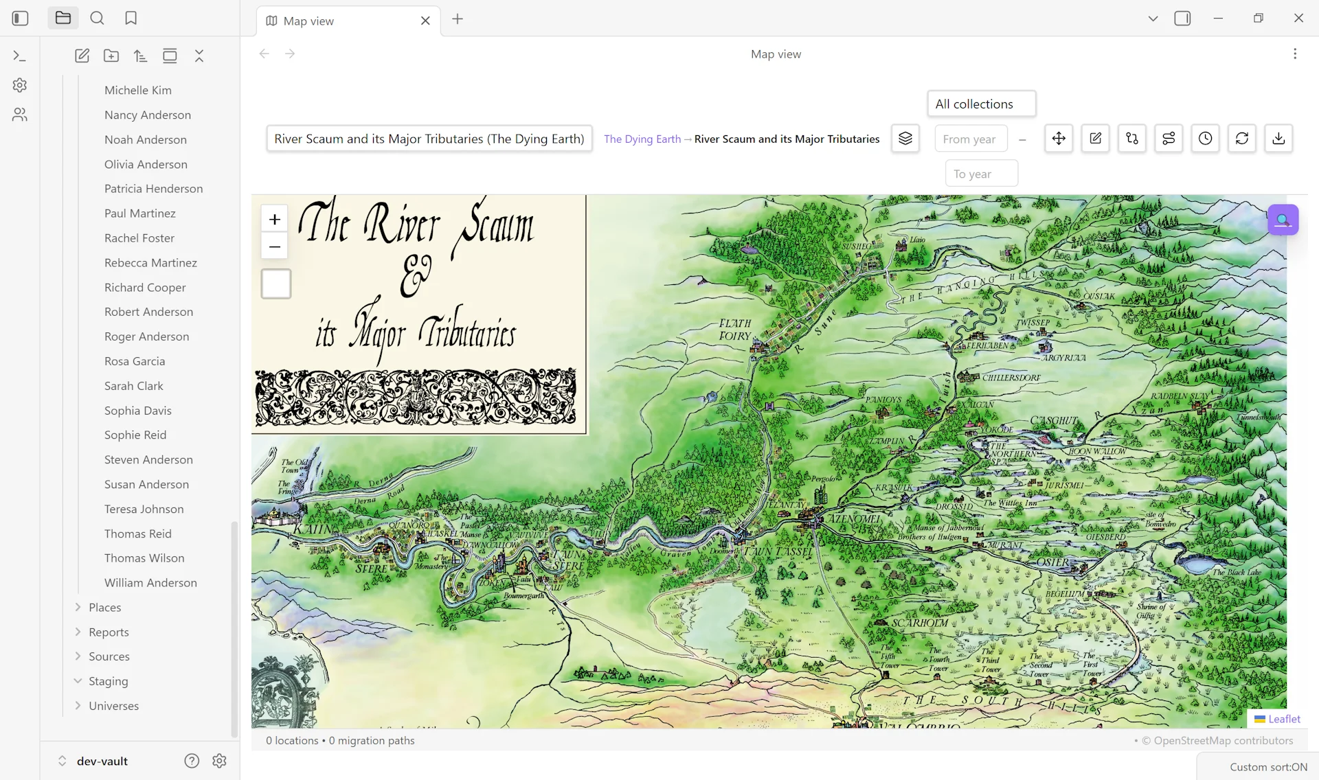 Child map of the River Scaum with breadcrumb back to parent Dying Earth map